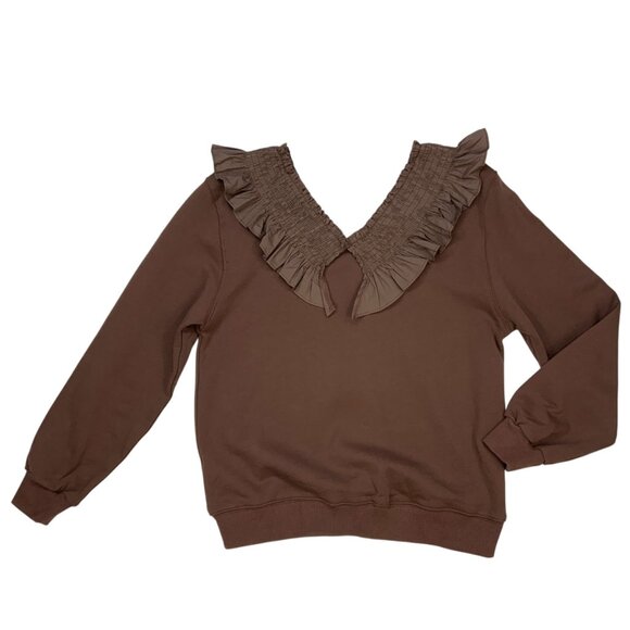 Wild Shark Surfing Sweatshirt By Panduola Studio S/M Brown Long Sleeve Upcycled - Picture 11 of 12